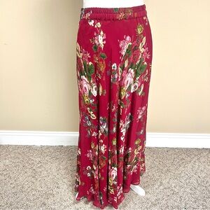 Floral Maxi Skirt in Red. Size Sm